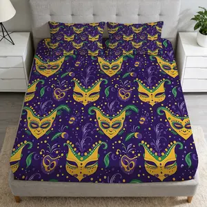 2/3 Pcs Carnival Mask Pattern Fitted Sheet Set(1*Fitted Sheet+1/2* Pillowcase, No Filling), High-Definition Digital Printing, Soft And Comfortable Fabric, Suitable For All Year Round, Perfect Gift For Family And Friends During Festivals!