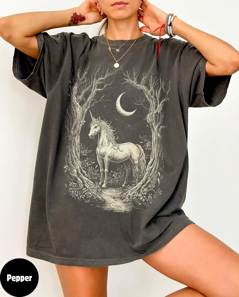 Comfort Colors Magical Unicorn Shirt, Whimsical Moonlight Tee, Cute Gift for Unicorn Lovers, Celestial Fashion, Perfect for Fantasy Lovers