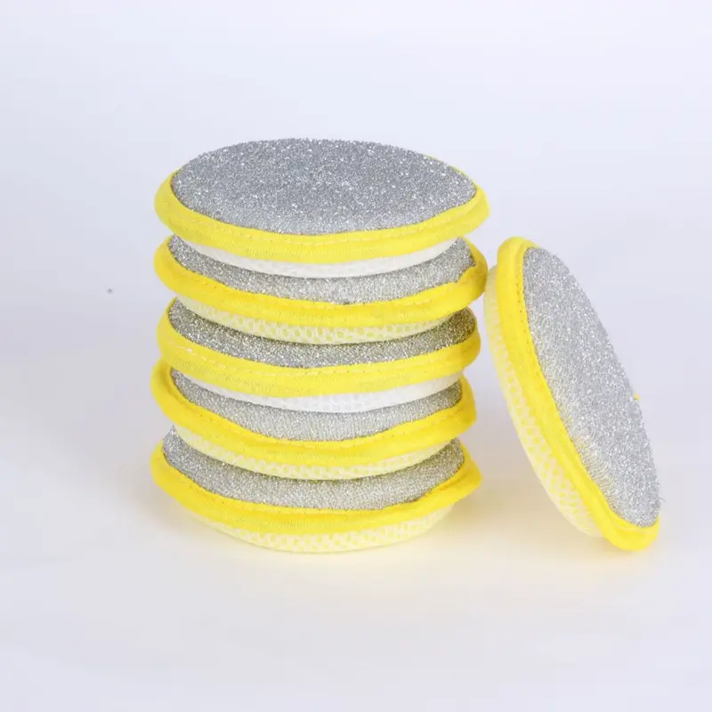 10 Pcs Double-Sided Sponge Scrubber Pads - Stainless Steel Kitchen Dishwashing Brushes, Lightweight Durable Water-Absorbent Tools for Pot Cleaning