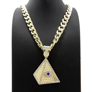 Men's Egyptian Evil Eye Pyramid CZ Pendant & 10mm 18" 20" 24" 30" Cuban Chain Hip Hop Necklace Jewelry