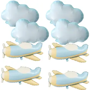 8Pcs White Cloud Balloons Matte Airplane Helicopter Plane Foil Balloons For Birthday Baby Shower Party Decorations Supplies