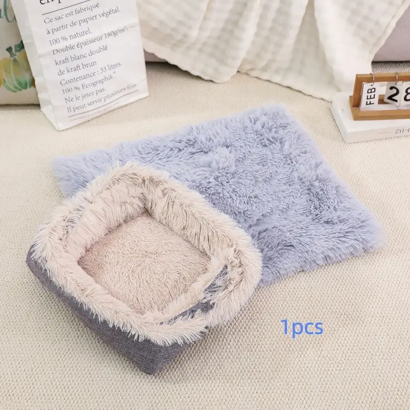 Two-In-One Plush Dog House Cat Pad Mattress, Soft Winter Pet Bedding, Portable Warm Pet Plush Mat for Indoor Cats and Dogs