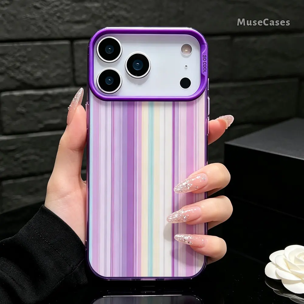 Macaron Color Block Stripe Smartphone Case for iPhone 11-17 Pro Max Plus Air, Pastel Rainbow Handheld Protector Accessories, Trendy Premium Anti-Scratch Drop-Resistant Lightweight Pocket-Friendly Gift Idea CYXL260729001