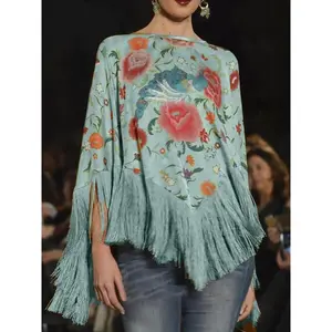 Women’s printed tassel top, bohemian top, suitable for everyday wear and vacations, all-season women’s clothing GARMENTARY