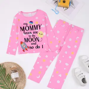 Toddler Girl's Cartoon & Letter Print Long Sleeve Tee & Elastic Waist Pants Loungewear Set, Casual Comfy Round Neck Top & Trousers Lounge Set, Kids Loungewear for Fall & Winter, Pastel Cute Pajamas
