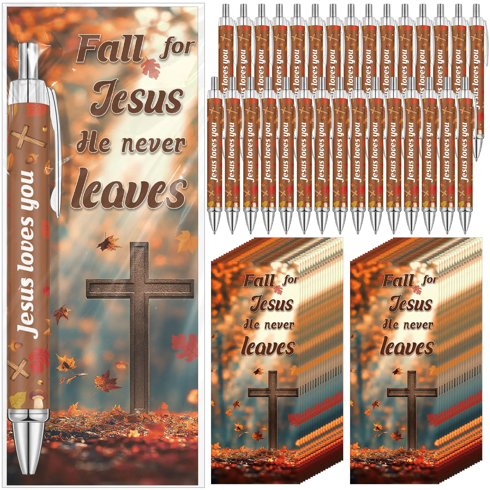 50Sets Jesus Loves You Pens with Fall for Jesus Bookmarks Thanksgiving Gifts for Church Sunday School Bible Study Hello Fall Ballpoint Pen with Fall Bookmarks for Employees Coworker Student Teacher School Office Supplies Fall Party Favors