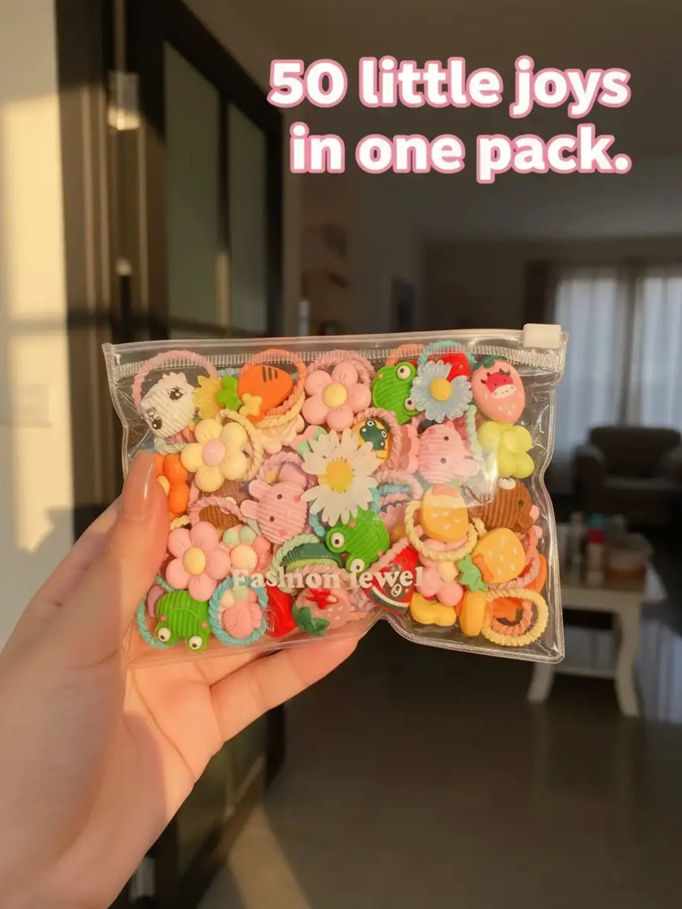 Random Colors 50 Pcs Cute Kids Hairbands Set, Floral & Fruit Designs Hair Accessory, Flower Hair Accessories, Elastic Rubber Bands, Hair Accessories Kit, Perfect for Gifts & Daily Use, Hair Style Accessory