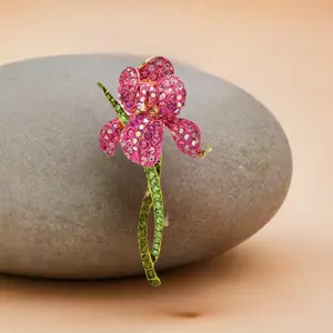 Luxury Pink Orchid Rhinestones Brooch Collar Lapel Pin
