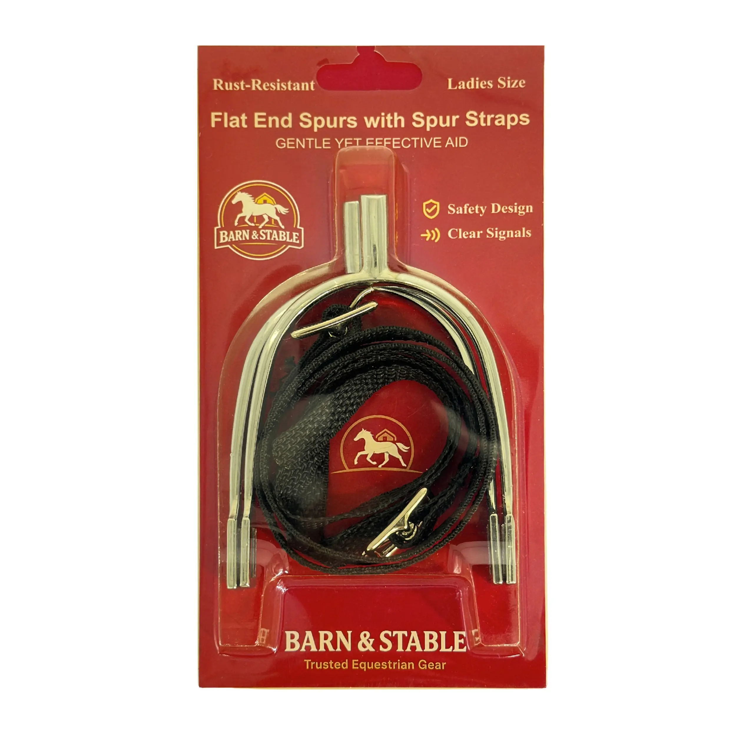 BARN & STABLE Horse Spurs with Adjustable Nylon Straps, Rust-Resistant Nickel-Plated Zinc Alloy, Humane Flat-End Design for Gentle Riding Cues, English Equestrian Training Spurs