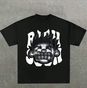 Men’s Oversized Graphic T-Shirt Cartoon Print, Y2K Streetwear Loose Fit Tee, Vintage Graffiti Style, Breathable Summer Casual Outfit, Trending TikTok Fashion