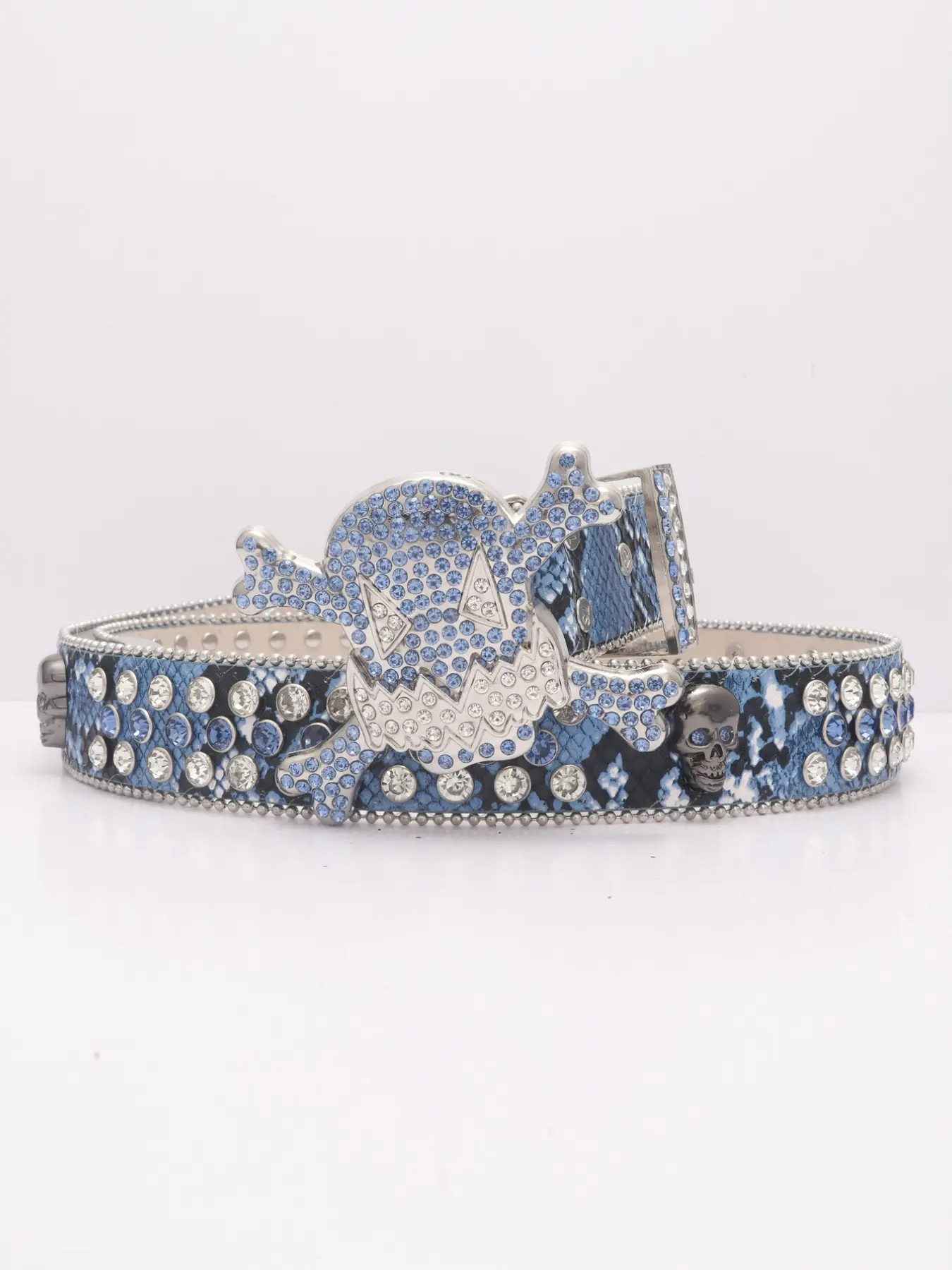 Luxurious Western Cowboy PU Belt, Rhinestones Belt, Rhinestone Decorated Belt, Decorative Belt, Blue Snake Skin Design, Suitable for Daily Use & Nightlife, Perfect Gift for Friends