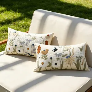 2 Piece Throw Pillow Covers, 30x50cm, Polyester, Modern minimalist, fresh and cute country style, Flower embroidery decorative throw covers for the living room, No Insert Included