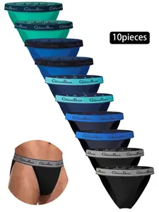 10pieces Pack Briefs Brand Fashion Athletic Style for Men, Comfortable Male Underwear for All Seasons, Solid Pattern Casual Panties