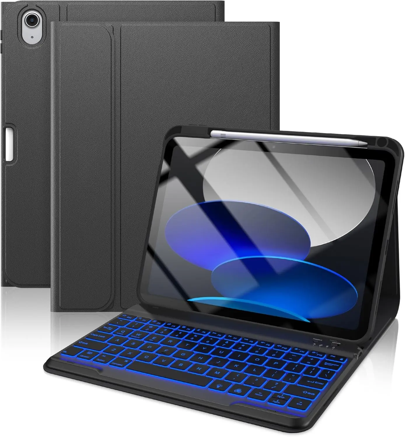 Folio Keyboard Tablet Case for iPad 10th Gen 10.9in (2022) & iPad 11th Gen (A16, 2025, A2696) - Durable, Detachable Keyboard, 7-Color Backlight, Thin & Light, Pencil Holder, Black Business Tablet Accessory with USB Cable, Type-C USB, 420mAh Capacity