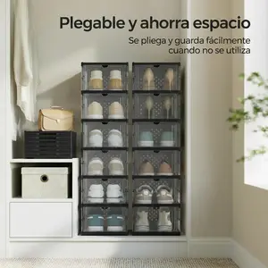 6 Tier Drop Front Shoe Storage Box, Clear Door Stackable Shoe Organizer, Plastic Shoe Rack Cabinet with Lid for Closet & Entryway