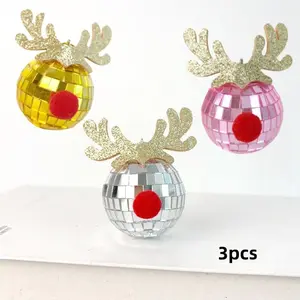Christmas Party Disco Mirror Deer Antler Ornaments, Set of 3 Christmas Tree Decorations, Festive Holiday Hanging Pieces