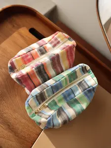 Portable Women's Makeup Bag, Small Storage Pouch, Handheld Cosmetic Pouch, Colorful Striped Multi-Functional Zipper Bag, Travel Inner Pocket, Handbag, Travel Cosmetic Bags