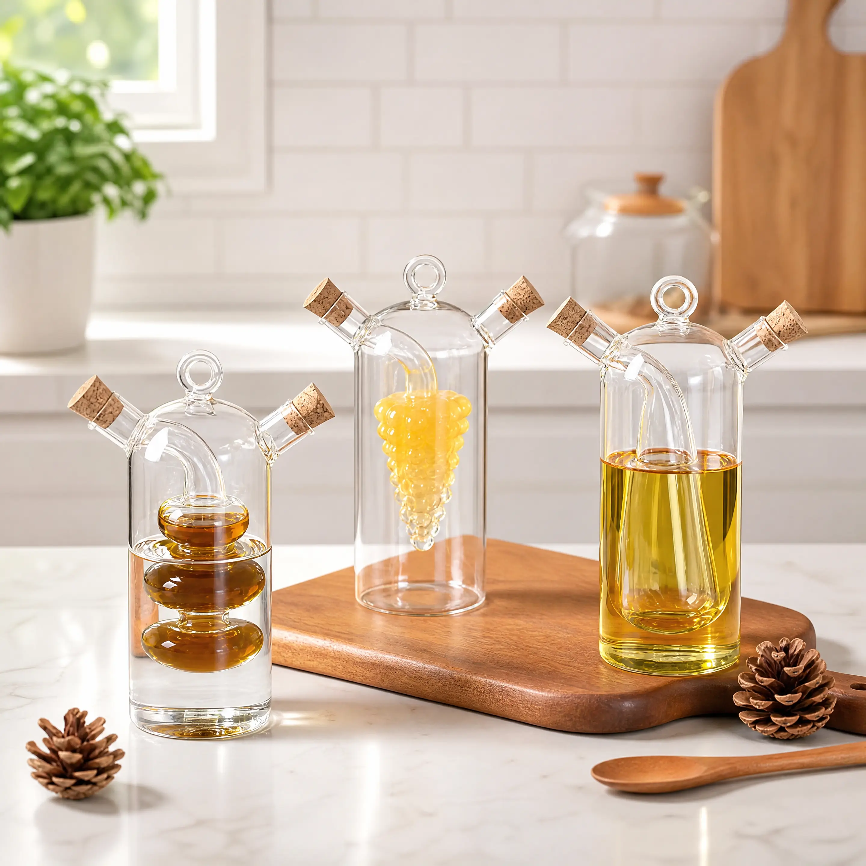 2-in-1 Sealed Glass Oil Dispenser - Kitchen Utensil with Double-Port Design, Oil Pot Function, Sealed Structure for Sauce and Vinegar