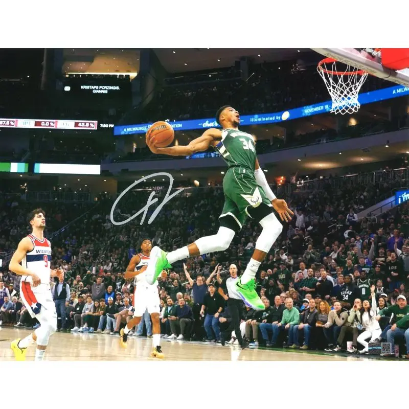Giannis Antetokounmpo Milwaukee Bucks Autographed 11x14 Dunking Photograph (CX Auth)