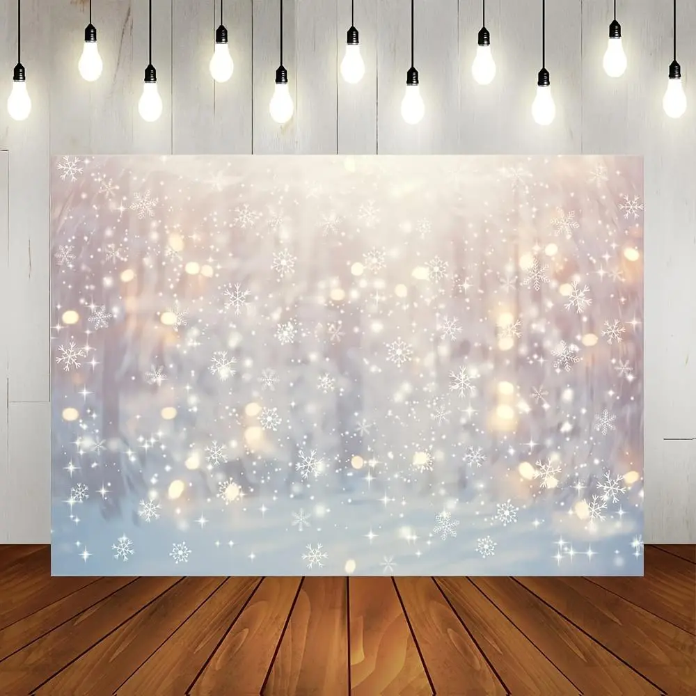 Winter White Snowflake Polyester Photography Backdrop - Magical Christmas Bokeh Glow Banner, Happy Birthday Supplies, Festive Family Holiday Indoor-Outdoor Home Decor