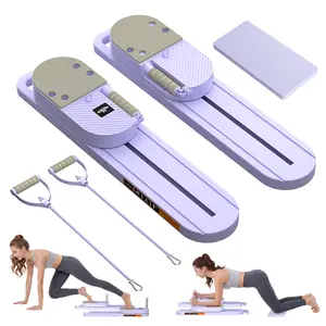 RELIFE REBUILD YOUR LIFE Adjustable Split Pilates Board 5 in 1 Full Body Home Workout Trainer Silent Gliding Sliding Board with Resistance Bands Knee Elbow Pads Portable Core Leg Glute Training Equipment for Daily Low Impact Exercise