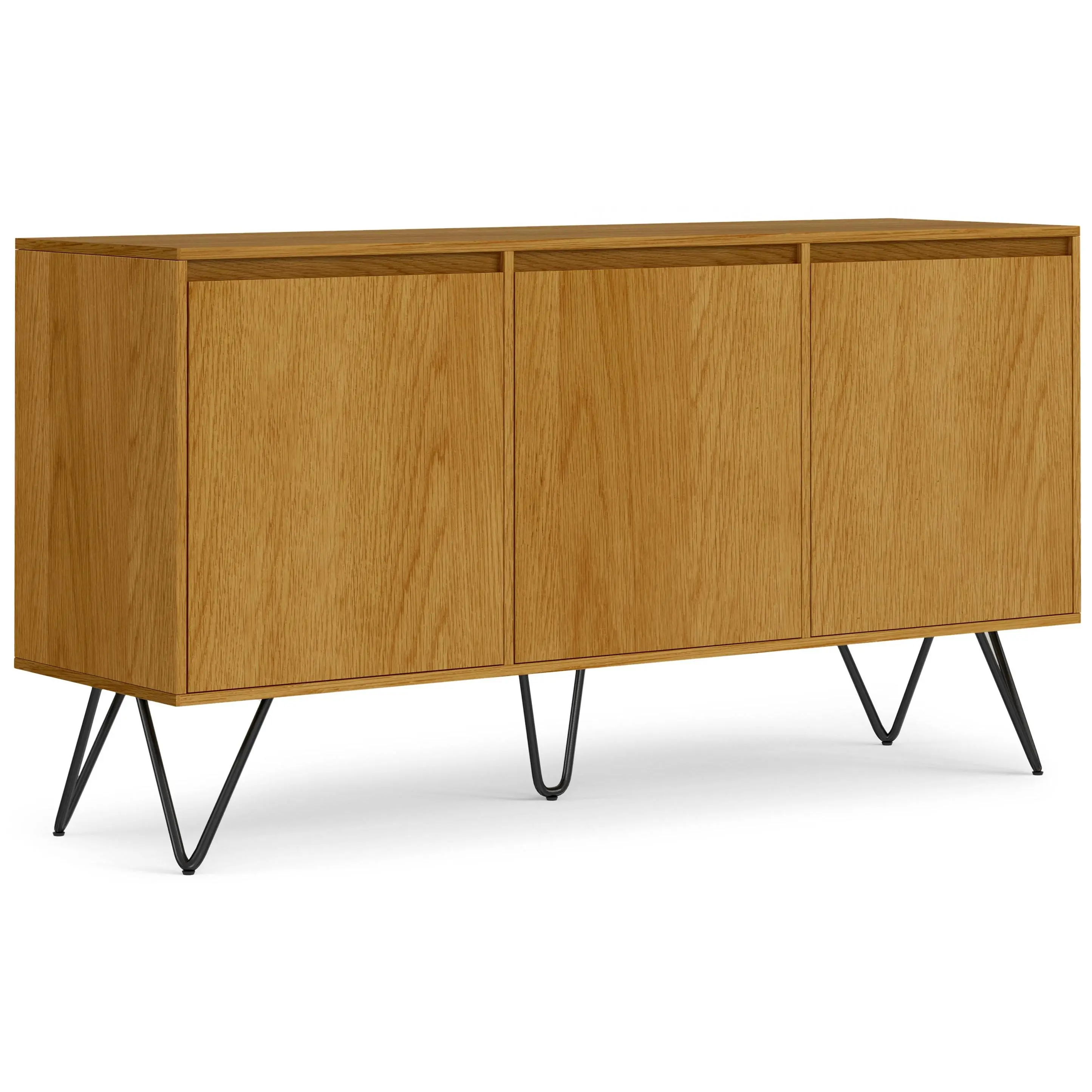 Hunter 3-Door Oak Freestanding Sideboard Storage Cabinet, Modern Credenza with Black Wood Construction, Dual Storage Compartment Furniture for Kitchen & Dining Room, Spacious Flat Top, Modern Credenza Cabinet