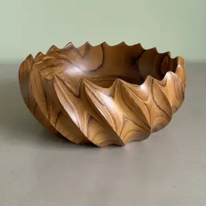 FlowCarve Statement Hand-Carved Acacia Wood Sculptural Bowl – Artisan Serving & Centerpiece