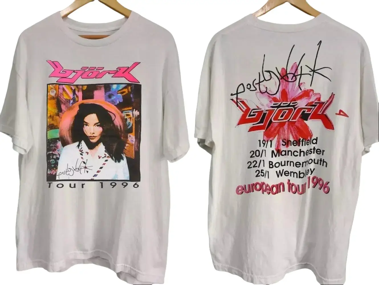 Bjork Tour 1996 White Short Sleeve 2 Side Cotton Unisex T-shirt