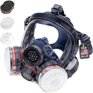 Full Face Organic Vapor Respirator - Protective Eye & Nose Shield with Anti-Fog Heavy Duty Lens & Adjustable - Chemical, & Particulate Respirator. Includes 2 Filter Cartridges - Industrial Grade