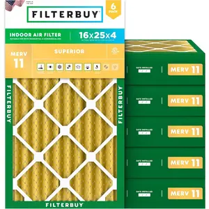 Filterbuy 16x25x4 Air Filter (6-Pack), Pleated MERV 11 Allergen Defense HVAC AC Furnace Air Filters (Actual Size: 15.50 x 24.50 x 3.63 Inches)