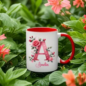 2026  1pc Personalized Flower And Initials Ceramic Mug, Machine Washable, High-Temperature Reusable, Suitable for Mother'S Day, Father'S Day, Valentine'S Day, Christmas, Birthday, Party And Other Holiday Gifts, Coffee Shop, Restaurant Best Drink, 11Oz