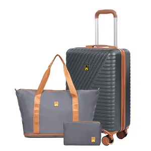 3 Piece Carry on Luggage Sets, Hardside Suitcase Set with Double Spinner Wheels, Expandable Travel Bag and Toiletry Bag, Gray