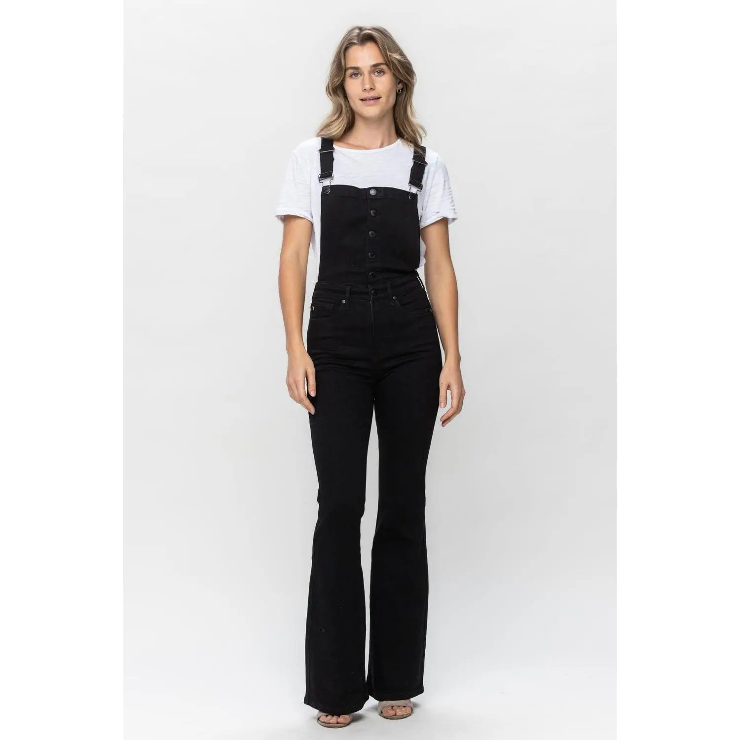 Judy Blue Women's Retro Flare Denim Overalls, a High Waist Jean with a Smooth Control Top, Adjustable Straps, and Stretchy Spandex Cotton Blend that Pairs with Sweaters, Vibe, Plus Size, Tummy Control, Bell Bottoms Jeans