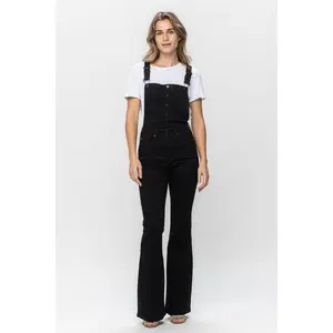 Judy Blue High Waist Tummy Control Top Retro Flare Overall Denim Jeans 88690