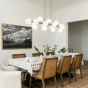55.12-Inch 16-Light Kitchen Island Pendant Gold+White Fixture for Kitchen Dining Room Bedroom