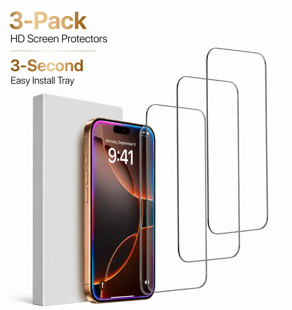 ZYONS Tempered Glass Screen Protector Compatible with iPhone 16/17/18 Series, 3 Pack HD Clear Phone Screen Film, 9H Hardness, Military-Grade Shockproof Drop Protection, Ultra Sensitive Touch, with Easy Auto Alignment Installation Frame