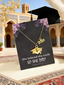 18k Gold Plated Stainless Steel Class Of 2026 Graduation Cap Pendant Statement Necklace For Women Men With Card Gifts