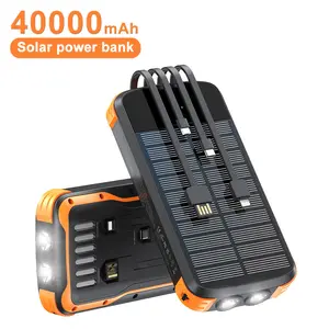 citicr Solar Power Bank 40000mAh, PD20W fast charging  with Built-in Cables, 5 Outputs & 3 Inputs, Outdoor Battery Pack with LED Flashlight, Fast Charging for iPhone, Samsung, iPad