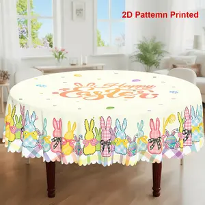 1pc, Easter Themed Party Tablecloth, Spring Summer Colorful Buffalo Check Rabbit Colored Eggs Printed Design, Rectangular/Round/Oval Table Cloth, Embossed Edges, Suitable For Picnic Dinner Kitchen Dining Room Decoration