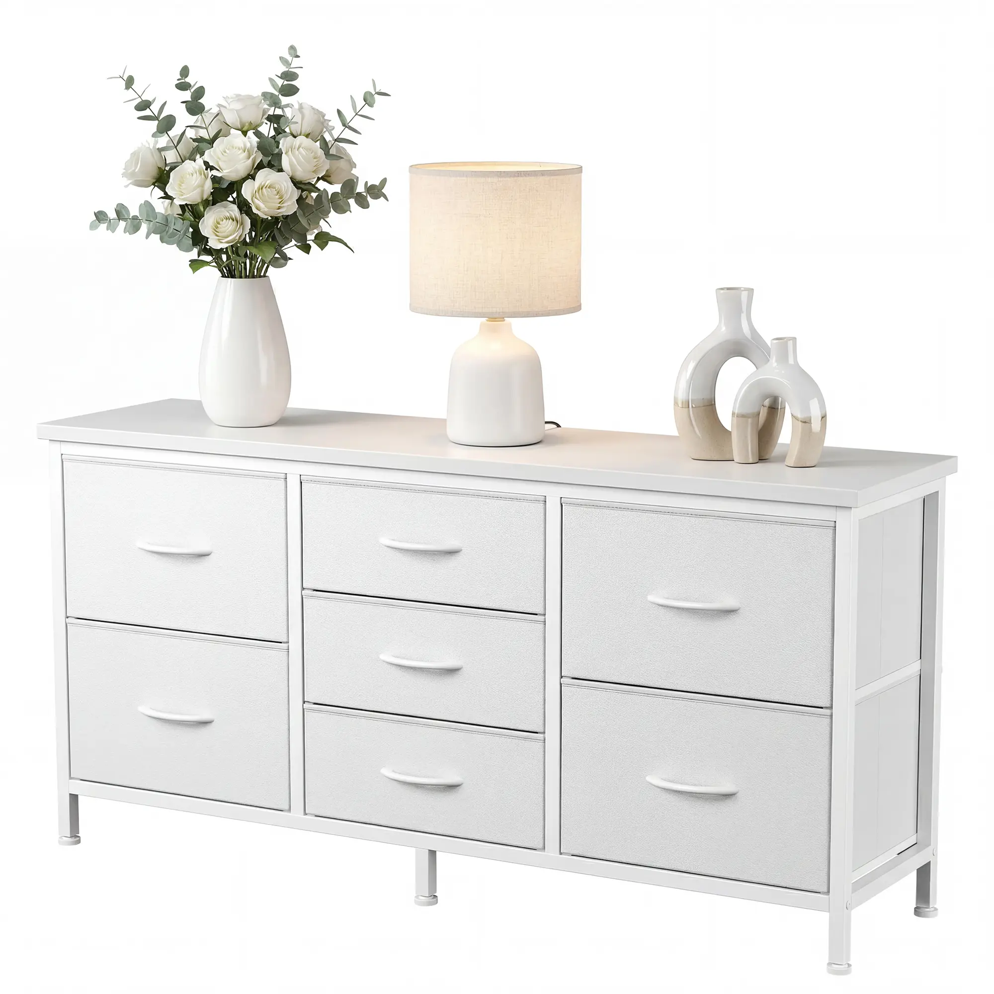 7-Drawer Fabric Dresser - Bedroom Dresser with Metal Frame, 47-in Wide Storage Chest, TV Stand for Most 43-55 in TVs