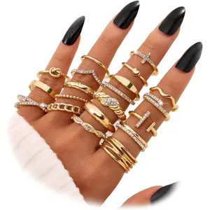 Gold, Silver & Black Knuckle Rings Set for Women, Dainty Trendy Stackable Finger Rings Pack, Mixed Sizes for Thumb & Knuckle Layering, Cute Jewelry Gift