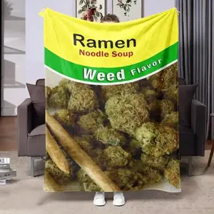 Weed Flavor Themed Blanket Funny Cannabis Leaf Flannel Throw Ultra Soft Cozy Lightweight Plush Portable Sofa Cover Blanket for Bedroom Dorm Travel Birthday Christmas Gift for Adults Novelty Humor Decor