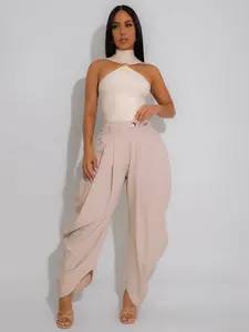 Women's High-Waisted Fitted Pants, Plain Design, All-Season Casual Wear, Comfortable & Stylish Commute Essential