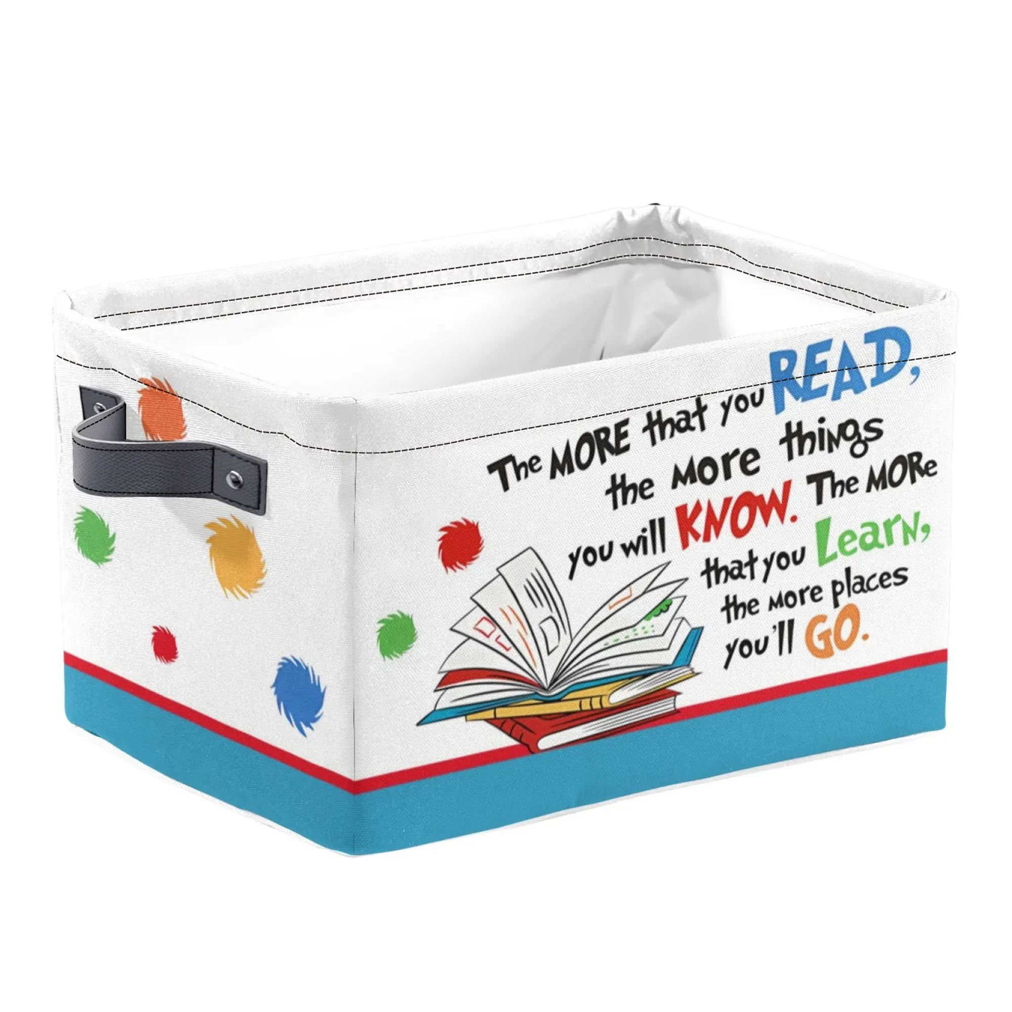 Foldable Cartoon Reading Book Theme Storage Basket Book Organizer Suitable for Room Classroom Library Rectangular Toy Storage Box, Multifunctional Storage Basket, Laundry Basket