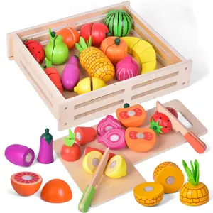 35PCS Wooden Play Foods Pretend Play Food Cutting Learning Set for Kids Kitchen Accessories Educational Birthday Gifts