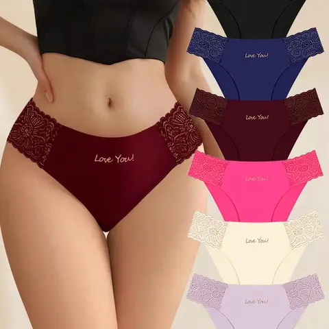 Women's 6-Pack Low Waist Floral Lace Thong Underwear Set - Woven Printed Bikini Lingerie, Sheer Patchwork, Waterproof, Comfy, Chic, Elegant, Sexy, High-Capacity Pouch, Wedding & Casual Use