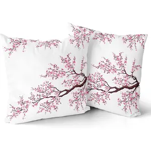 Cherry Blossom Pillow Cover Japane Cherry Decorative Pillowcas 18x18 Inch t of 2 Cherry Blossom Pillowca Pink Flower Pillow Cas with Hidden Zipper Home Cushion Decorative