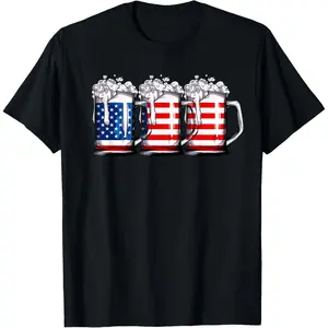 Funny Graphic Tee | Trendy Pumpkin Patch Outfit Graphic Tees Men’s ShirtsBeer American Flag 4th of July Men Women Merica Drinking USA T-Shirt