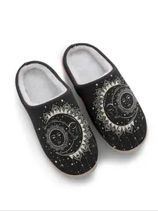 Women's Sun & Moon Pattern Slippers, Casual Soft Comfortable Home Slippers, Lightweight Breathable Slippers for Indoor & Outdoor Wear, Home Shoes