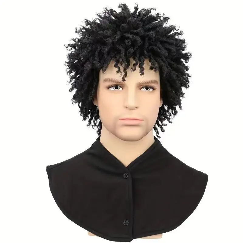 Men's Glueless Synthetic Full Machine Wig - Short Afro Twist Braided Dreadlock Wig